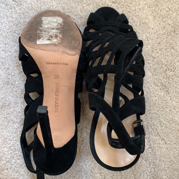 Manolo Blahnik black suede multi strap sandals high heels VGUC 4” size 37 US 7 - Picture 9 of 14
